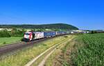 185 664 mit einem KLV am 07.07.2023 bei Treuchtlingen.