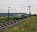 185 614-5 mit Autotransportzug in Fahrtrichtung Norden. Aufgenommen am 15.07.2011 zwischen Ludwigsau-Friedlos und Mecklar.