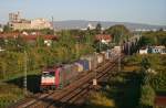 Crossrail 185 593-1 erreicht vor der Kulisse des Dyckerhoff Zementwerkes in Krze Mainz-Kastel.