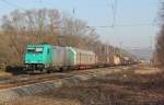 185 610-3 mit gemischtem Gterzug in Fahrtrichtung Sden. Aufgenommen am 02.02.2012 in der Nhe des B Eltmannshausen/Oberhone.