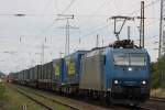 Crosrail Mietlok 185 527 am 15.9.12 mit einem LKW Walter KLV in Ratingen-Lintorf.