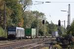 MRCE 185 554 (damals im Einsatz bei Hectorrail) mit einem KLV bei der Durchfahrt durch Ratingen-Lintorf.