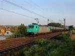 Die 185 575 mit einem Kesselzug am 06.07.2013 unterwegs bei Retzbach-Zellingen.