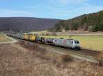 Die 185 539 mit einem KLV-Zug am 17.03.2012 unterwegs bei Harrbach.