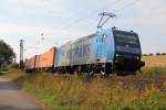 Metrans 185 510-5 mit Containerzug in Fahrtrichtung Norden.