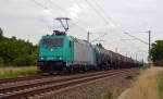 185 577 der IGE rollte am 21.06.15 mit einem Kesselwagenzug durch Greppin Richtung Dessau.