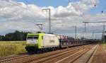 185 CL 007 der Captrain zog am 09.07.15 einen langen Autozug durch Rodleben Richtung Magdeburg.