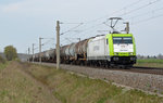 185 598 der Captrain führte am 09.04.16 einen Kesselwagenzug durch Zschortau Richtung Leipzig.