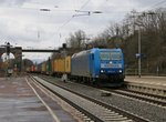 185 511-3 von METRANS mit Containerzug in Fahrtrichtung Norden. Aufgenommen in Eichenberg am 03.04.2015.