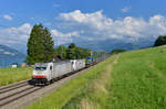 186 909 + 186 901 mit einem KLV am 13.06.2017 bei Spiez. 