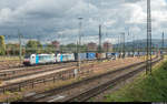 Basel Badischer Bahnhof am 6. Oktober 2017. Railpool / BLS Cargo 186 104 und eine weitere 186 mit einem UKV-Zug.