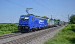 Am 30.06.2018 kam 186 268 von XRAIL mit einer kalten BLS 475 und einem KLV durch Buggingen auf dem Weg nach Piacenza.