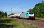 186 241 führte für ihren Mieter Transchem einen Kesselwagenzug am 02.06.19 durch Burgkemnitz Richtung Wittenberg.
