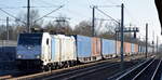 Lotos Kolej Sp. z o o., Gdańsk [PL] mit der Railpool Lok  186 434-7  [NVR-Nummer: 91 80 6186 434-7 D-Rpool] und Containerzug Richtung Polen am 28.03.22 Berlin Blankenburg.