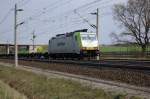 Die 186-150 der Captrain war am Zugende eines Containerzuges angekoppelt. Gezogen wurde dieser Zug von der ES 64 F4 - 288. 20.04.2010