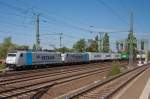 Metrans-Doppel mit 186 181 und 186 183 fahren Richtung Bad Schandau. Dresden-Freiberger Strasse, 14.09.2012