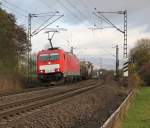 186 327-3 mit gemischtem Güterzug in Fahrtrichtung Süden. Aufgenommen am 05.11.2013 in Wehretal-Reichensachsen.