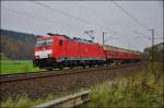 E 186 334-9 mit einen Containerzug am 28.10.14 bei Hermannspiegel zu sehen.