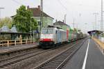 Railpool/BLS Cargo 186 101 am 18.04.2014 mit einem TXL-KLV bei der Durchfahrt in Müllheim (Baden) gen Norden.