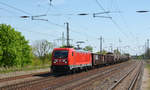 187 131 führte am 28.04.18 einen gemischten Güterzug durch Saarmund Richtung Seddin.