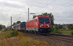 187 148 schleppte am 03.10.18 einen gemischten Güterzug durch Jeßnitz Richtung Dessau.