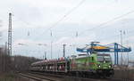 Am 06.03.2020 zog HSL 187 505 ihren mit Toyota Aygo beladenen BLG Autozug nach Aachen-West durch Krefeld-Hohenbudberg Chempark.