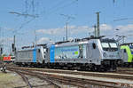 Die Loks 187 005-4 und 187 009-6 warten am Badischen Bahnhof auf die nächsten Einsätze. Die Aufnahme stammt vom 29.04.2017.