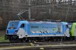 Neue Bombardier Lokomotive der BLS 187 002-1 an Güterbahnhof in Muttenz.