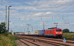 189 059 führte am 05.08.17 einen Containerzug durch Weißig (b. Riesa) Richtung Dresden.