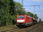 Railion 189 089-6 mit Schotter.-Kessel.- und leeren Autowagen  in Richtung Bochum Nord , kurz vor BO Nokia.(24.07.2008)