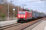 189 031 bespannt am 08.02.09 einen LKW-Walter-Zug aus Richtung Berlin kommend, fotografiert in Burgkemnitz.