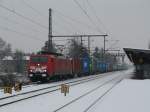 189 018  durchfuhr am 24.02.13 mit ihren Containerzug durch Dresden Stehlen