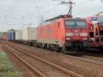 189 005-2  mit einem Containerzug  passiert am 13. Oktober 2013 den Bahnhof Saarmund in Richtung Grobeeren.