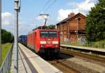 Am 11.08.2014 kam die 189 010-2 von der DB aus der Richtung Stendal   nach Demker  und fuhr weiter  in Richtung Magdeburg .