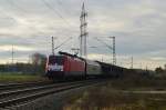 Mit einem Schiebewandwagenzug ist hier die 189 050-8 bei Gubberath gen Köln fahrend zu sehen am heutigen Samstag den 9.1.2015