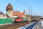 189 011-0 DB Cargo mit einem Containerzug in Rathenow und fuhr weiter in Richtung Stendal.