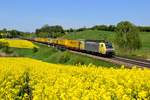 Gelber Zug in gelber Landschaft: Anfang Mai standen die Rapsfelder um Fahlenbach in voller Blüte. Deswegen suchte ich ein solches am 06. Mai 2016 um die Mittagszeit auf, um dort einige Züge zu fotografieren. Passend dazu kam an diesem Tag der ebenfalls zum Großteil in der Farbe Gelb gehaltene DGS 43109 von Hanover Linden Hafen nach Verona Q.E. des Weges, geführt von 189 931.