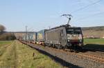 189 934 MRCE mit  LKW-Walter - Auffliegern bei Retzbach-Zellingen am 28.03.2017