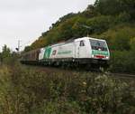 189 822-0 mit H-Wagen Ganzzug in Fahrtrichtung Süden. Aufgenommen zwischen Friedland(HAN) und Eichenberg am 16.10.2015.