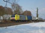 Noch eine nachtrgliche sonnige Valentinstags-Impression mit ES 64 F4-009 (E189 909SE) mit Containerzug in Fahrtrichtung Sden bei Wehretal-Reichensachsen.
