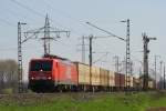 189 801-4 der Westflischen Landeseisenbahn mit dem Warsteiner Bierzug als DGS 91446 von Mnchen nach Lippstadt als Umleitung in Neuss-Weienberg am 03.04.2011