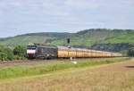 ES 64 F4-280 MRCE Dispolok-TXL mit einem Autozug im Maintal Richtung Wrzburg unterwegs.Aufgenommen bei Himmelstadt am 4.8.2012