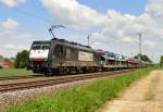 189 092-0 mit einem Ford Autozug in Richtung Rheydt fahrend.25.5.2013