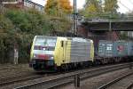 dispolok 189 909 fuhr am 21.10.13 mit einen intermodal durch hh-harburg