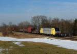 189 901 mit einem Stahlzug am 21.02.2012 bei Hilperting.