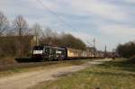 ES 64 F4-111 (Captrain) mit einem H-Wagenzug in Leverkusen-Alkenrath am 17.03.15