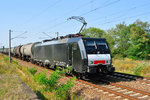 189 802 mit Kesselwagen, am 02.09.2016 in Leipzig-Rückmarsdorf.