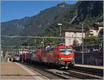 Whrend im Hintergrund ein FS ETR 610 Richtung Norden fhrt, erreichen die DB 193 359 und eine weitere mit dem  Winner-Zug  auf der Fahrt Richtung Sden den Bahnhof Capolago Riva San Vitale.