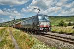 X4E -856 (193 856) ist mit einen Altmann-Autozug bei Thüngersheim am 05.07.2017 unterwegs.