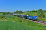 193 848 mit einem Autozug am 18.05.2017 bei Fahlenbach. 